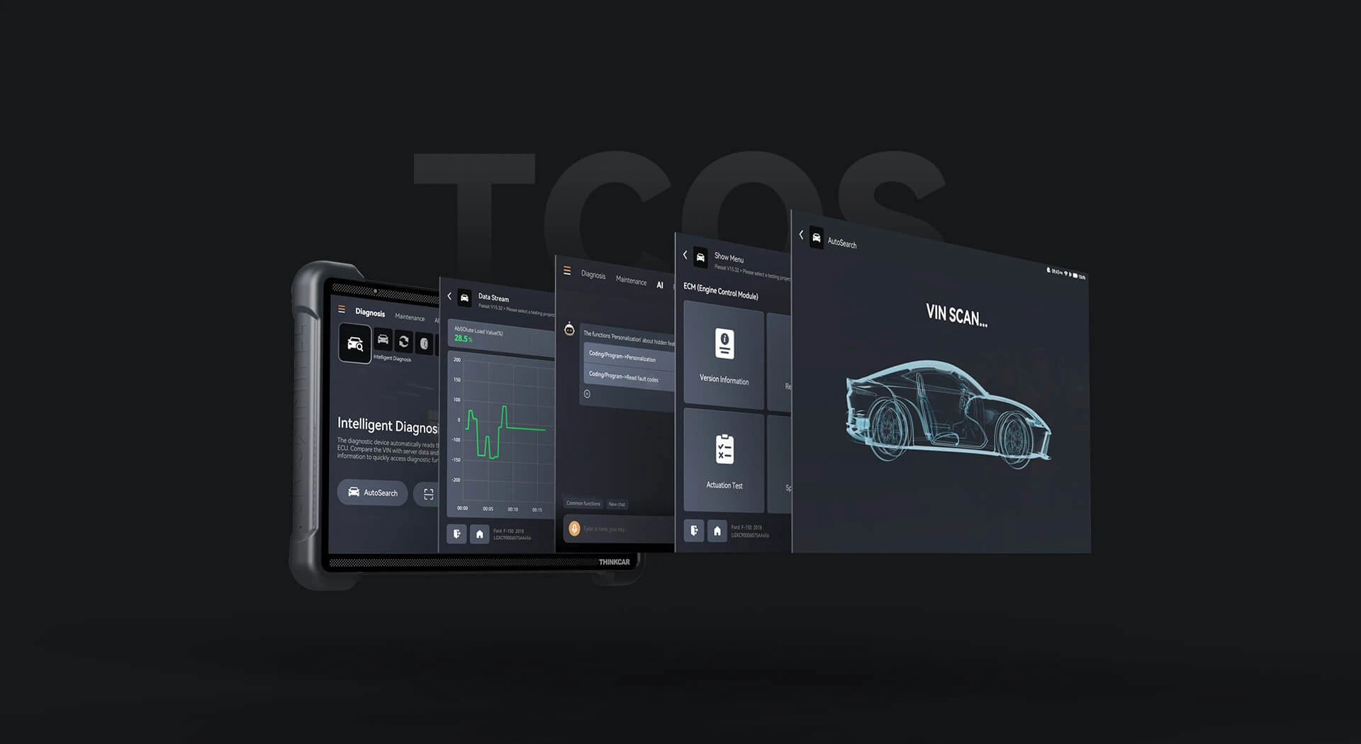ThinkTool Expert 399 dual-vehicle diagnosis with split screen in a workshop