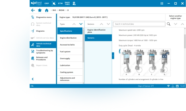 Jaltest CV — Vehicle technical data