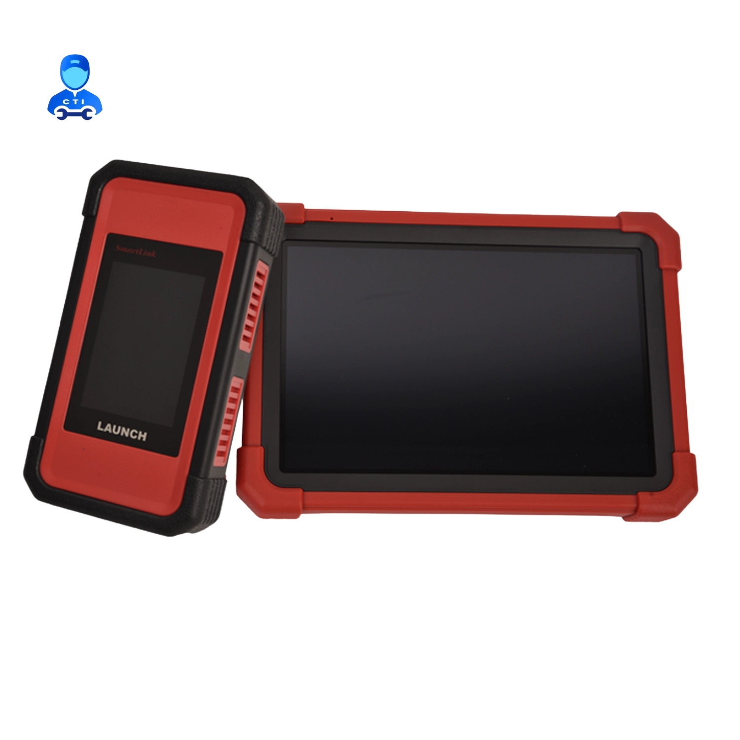 Launch X-431 PRO3 LINK tablet and SmartLink C V2.0 VCI flat lay