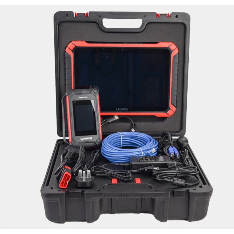 Launch X-431 PAD 9 LINK full kit in carry case with SmartLink VCI, LAN cable, power adapter and OBD cables