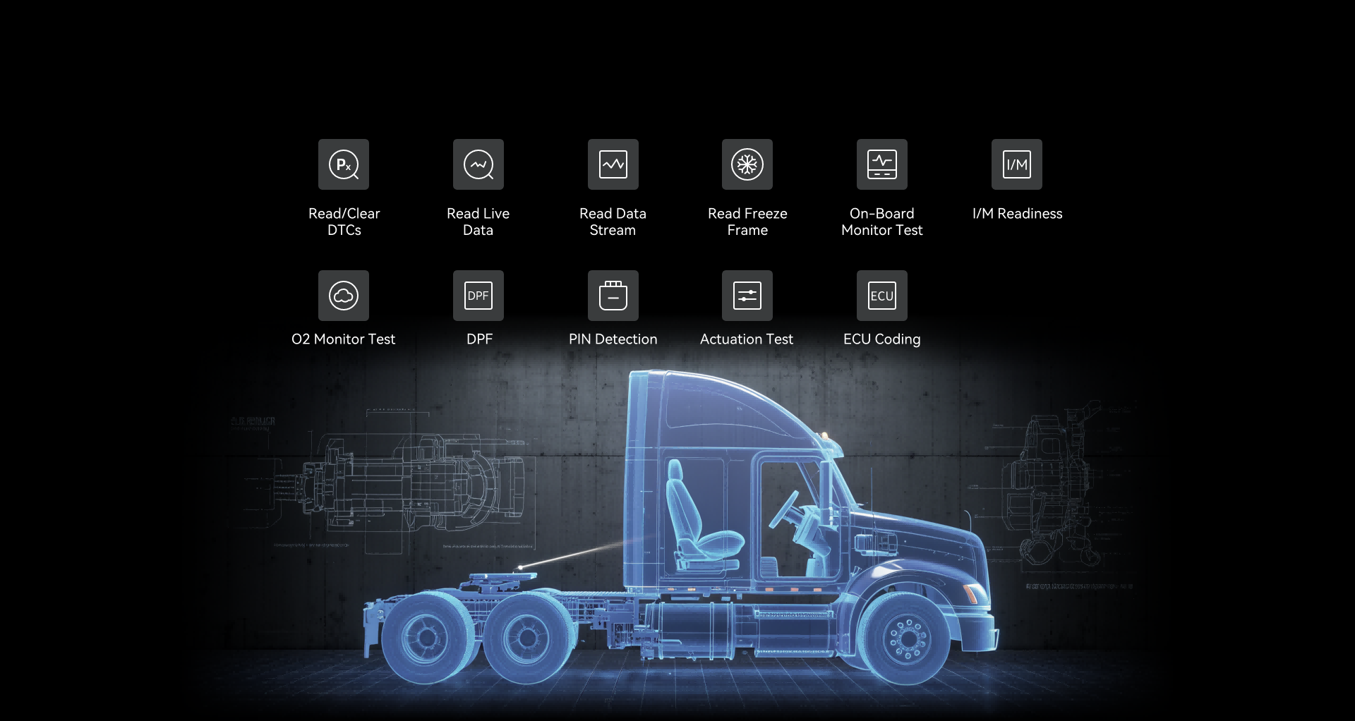 ThinkScan HD — heavy-duty diagnostic functions including DPF, ECU coding and actuation tests